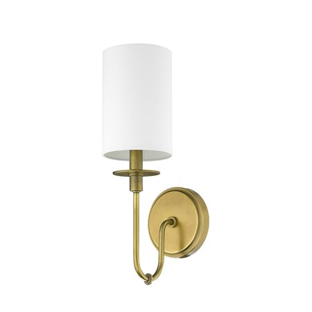 Z-Lite Ella 1 Light Wall Sconce, Rubbed Brass & White 809-1S-RB-WH